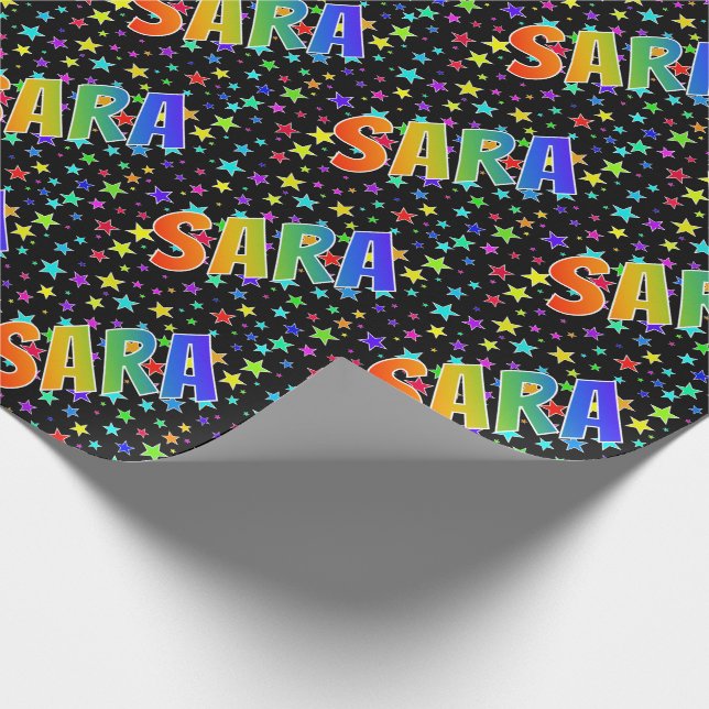 Papel De Regalo Nombre arcoiris "SARA" + estrellas (Esquina)