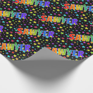 Papel De Regalo Nombre arcoiris "SAWYER" + estrellas