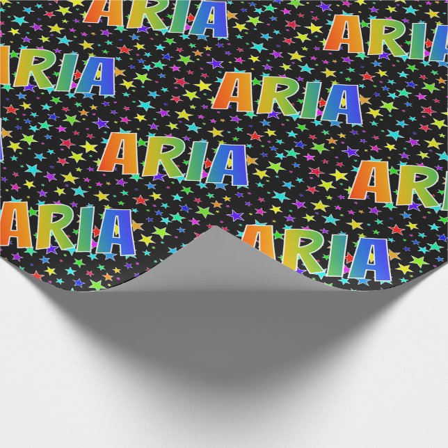 Papel De Regalo Nombre ARIA de arcoíris + Estrellas (Esquina)