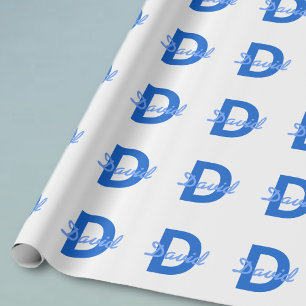 Papel De Regalo Nombre azul y monograma