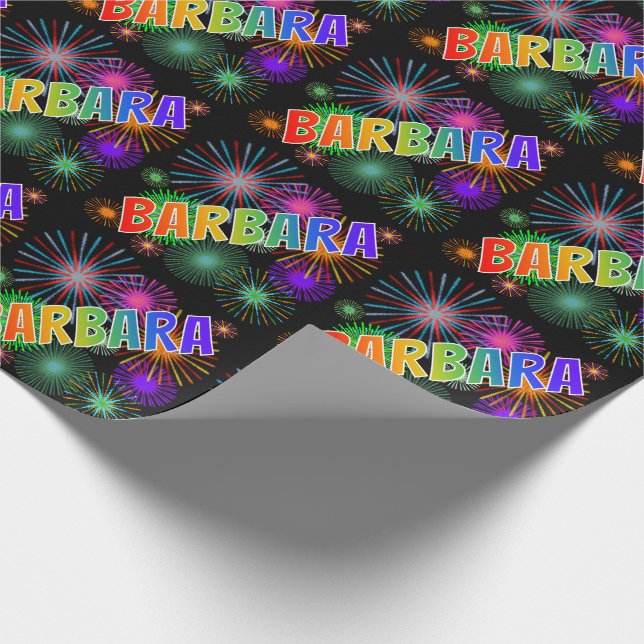 Papel De Regalo Nombre "BARBARA" del arco iris + Fuegos (Esquina)