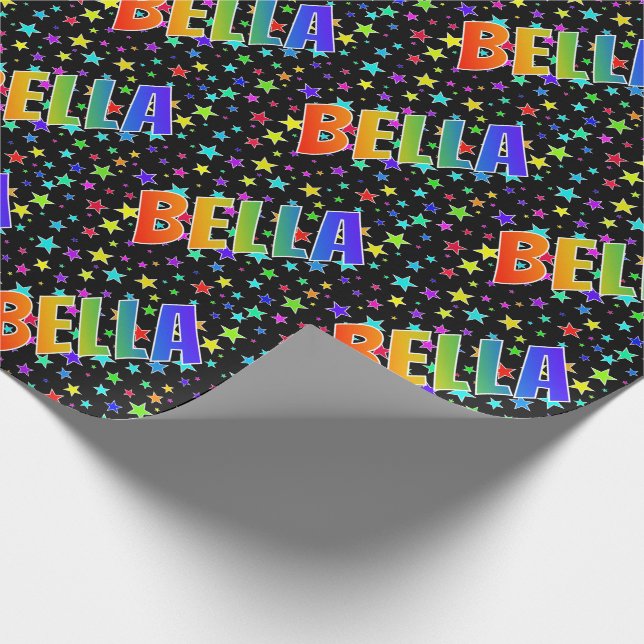 Papel De Regalo Nombre "BELLA" del arco iris + Estrellas (Esquina)