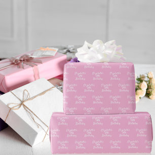 Papel De Regalo Nombre blanco rosa pastel de cumpleaños