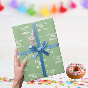 Papel De Regalo Nombre blanco verde del sabio de cumpleaños