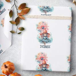 Papel De Regalo Nombre Bonito Bruja Rosa Acuarela Halloween 