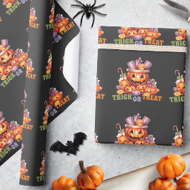 Papel De Regalo Nombre Calabaza Naranja Púrpura Spooky Vela Hallow