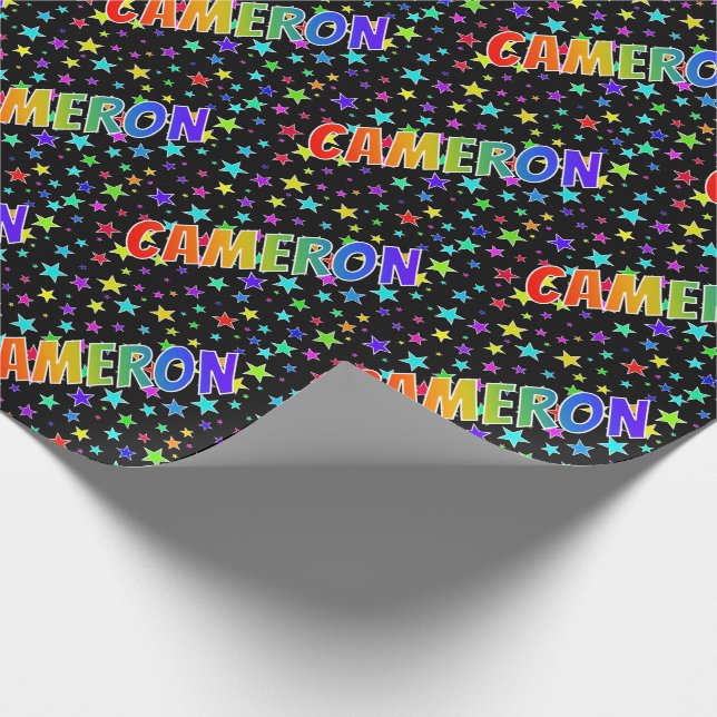 Papel De Regalo Nombre CAMERON con Arcoíris + Estrellas (Esquina)