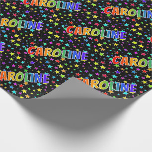 Papel De Regalo Nombre "CAROLINE" del arco iris + Estrellas