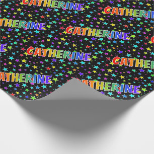 Papel De Regalo Nombre "CATHERINE" Arcoíris + Estrellas