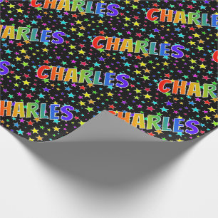 Papel De Regalo Nombre "CHARLES" con Arcoíris + Estrellas