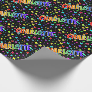 Papel De Regalo Nombre "CHARLOTTE" con Arcoíris + Estrellas