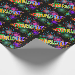 Papel De Regalo Nombre "CHARLOTTE" de arcoíris + Fuegos artificial