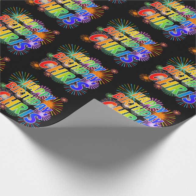 Papel De Regalo Nombre "CHRIS", Diversión "FELIZ CUMPLEAÑOS" (Esquina)