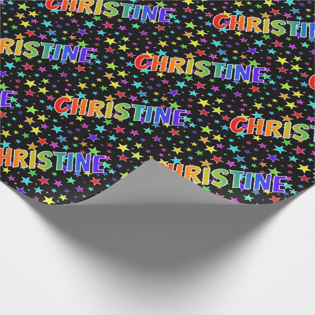 Papel De Regalo Nombre CHRISTINE de Arcoíris + Estrellas (Esquina)