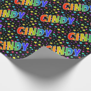 Papel De Regalo Nombre "CINDY" del arco iris + Estrellas