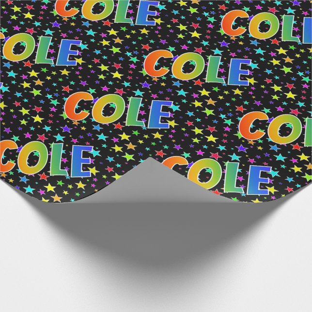 Papel De Regalo Nombre COLE de arcoíris + Estrellas (Esquina)