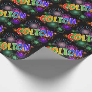Papel De Regalo Nombre COLTON con arcoíris y fuegos artificiales