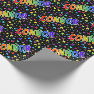 Papel De Regalo Nombre "CONNOR" del arco iris + Estrellas
