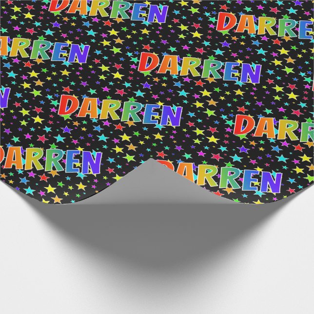 Papel De Regalo Nombre DARREN con Arcoíris + Estrellas (Esquina)
