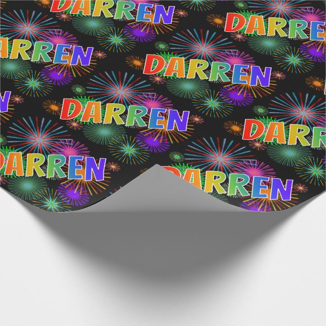 Papel De Regalo Nombre "DARREN" del arco iris + Fuegos (Esquina)
