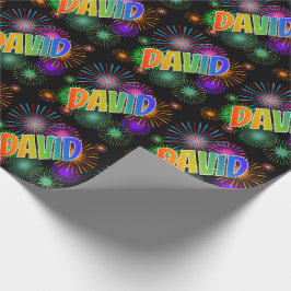 Papel De Regalo Nombre DAVID con arcoíris y fuegos artificiales