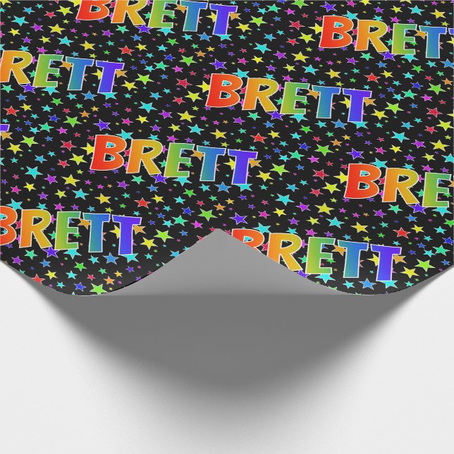 Papel De Regalo Nombre de arcoíris "BRETT" + Estrellas (Esquina)