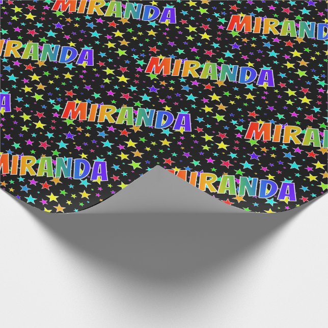 Papel De Regalo Nombre de arcoíris "MIRANDA" + Estrellas (Esquina)