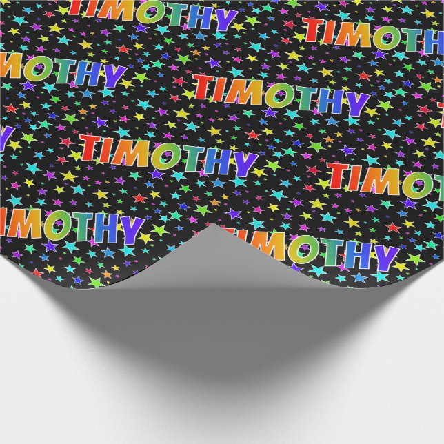 Papel De Regalo Nombre de arcoíris "TIMOTHY" + Estrellas (Esquina)