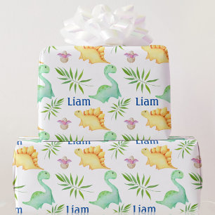 Papel De Regalo Nombre de dinosaurio de niño pequeño - Regalo de