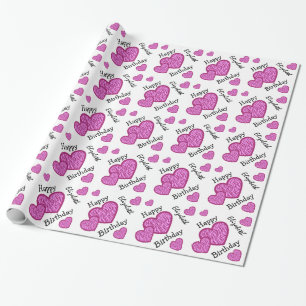 Papel De Regalo Nombre de encargo ROSADO V01 del feliz cumpleaños