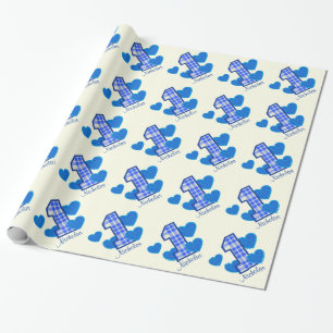 Papel De Regalo Nombre de encargo V03 cumpleaños AZUL de la TELA