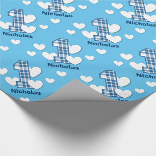 Papel De Regalo Nombre de encargo V03A cumpleaños AZUL de la TELA