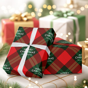 Papel De Regalo Nombre de familia de la marca de tartán rojo verde