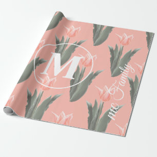 Papel De Regalo Nombre de familia elegante con monograma de tulipa