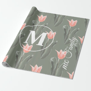 Papel De Regalo Nombre de familia elegante con monograma de tulipa