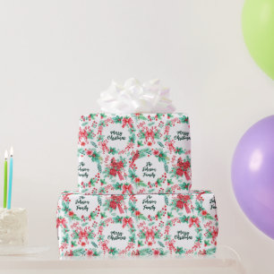 Papel De Regalo Nombre de familia Monograma Navidad Wreath