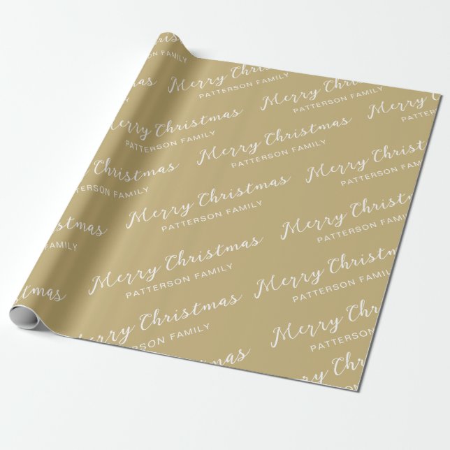 Papel De Regalo Nombre de familia simple Gold Merry Christmas (Desenrollado)