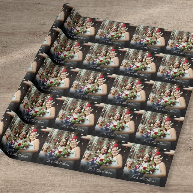 Papel De Regalo Nombre de guión de foto Boda personalizado (Personalized Wedding Photo Script Name Wrapping Paper)
