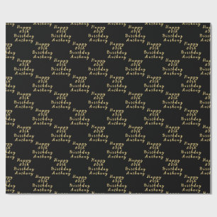 Papel De Regalo Nombre de la fiesta de cumpleaños 80 negro patrón 