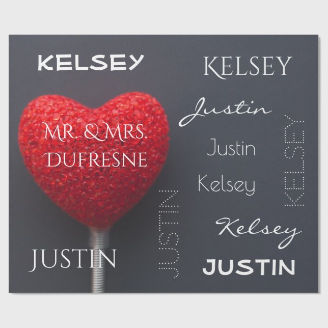 Papel De Regalo Nombre de la pareja personalizada (Superficie plana)