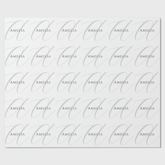 Papel De Regalo Nombre de moda Monograma Letra inicial caligrafía (Superficie plana)