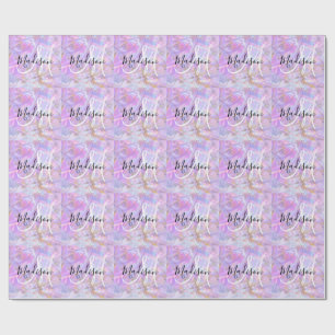 Papel De Regalo Nombre de monograma de mármol rosa lavanda moderno