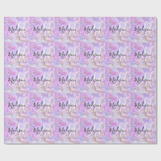 Papel De Regalo Nombre de monograma de mármol rosa lavanda moderno