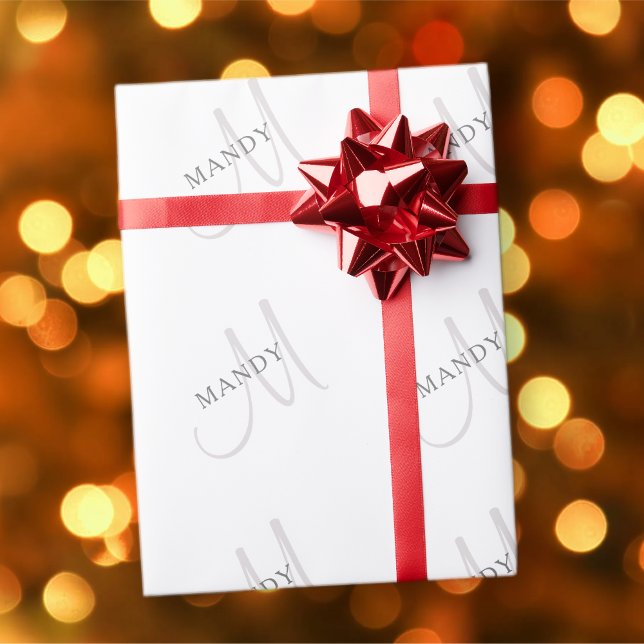 Papel De Regalo Nombre de monograma elegante y blanco y gris (Subido por el creador)