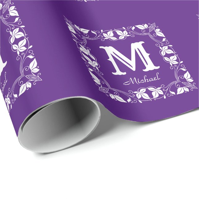 Papel De Regalo Nombre de monograma personalizado clásico de flora (Esquina del rollo)