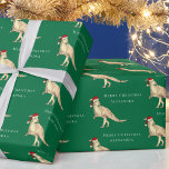 Papel De Regalo Nombre de niño personalizado de dinosaurio navidad<br><div class="desc">Feliz Navidad Niños personalizados Nombra papel de envolvimiento verde de dinosaurio festivo. Cute Parasaurolophus Santa Dino navidades Green Gift Wrap Haz que tus Navidades donen con diversión festiva! Este papel de envolvimiento personalizado de Navidades de dinosaurios presenta un divertido parasaurolophus vestido como Santa, ambientado con un fondo verde Navidad con...</div>