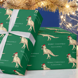 Papel De Regalo Nombre de niño personalizado de dinosaurio navidad
