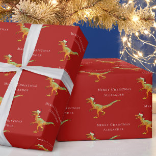 Papel De Regalo Nombre de Niño Personalizado Navidad Dinosaurio Ra