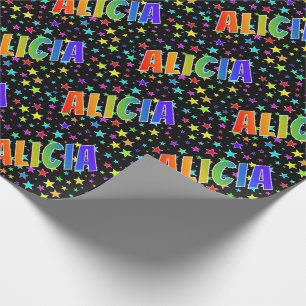 Papel De Regalo Nombre de pila "ALICIA" + Estrellas Arcoíris