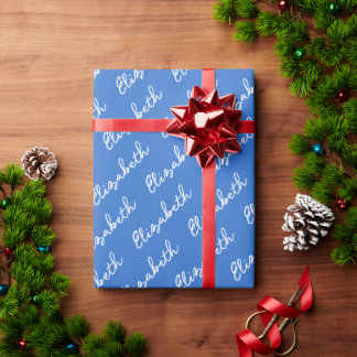 Papel De Regalo Nombre de script simple azul personalizado